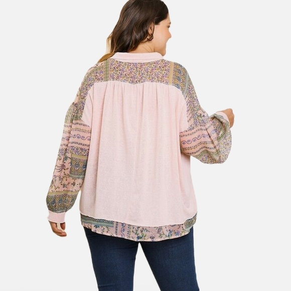 NWT Umgee | Pink Boho Top with Floral Sleeves | Size Small - Picture 3 of 16